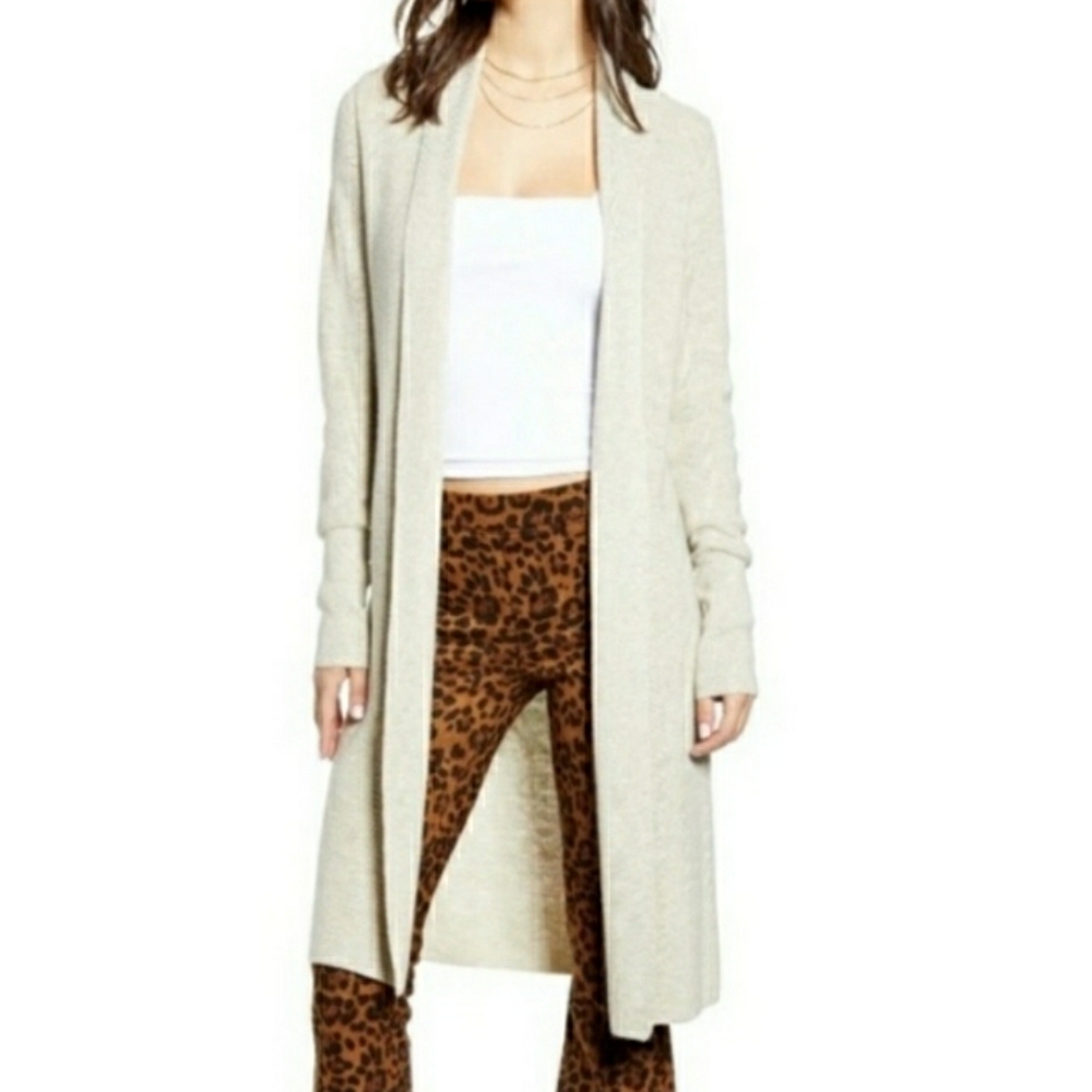 Leith Long Soft Knit Cream Duster Cardigan, Size XS